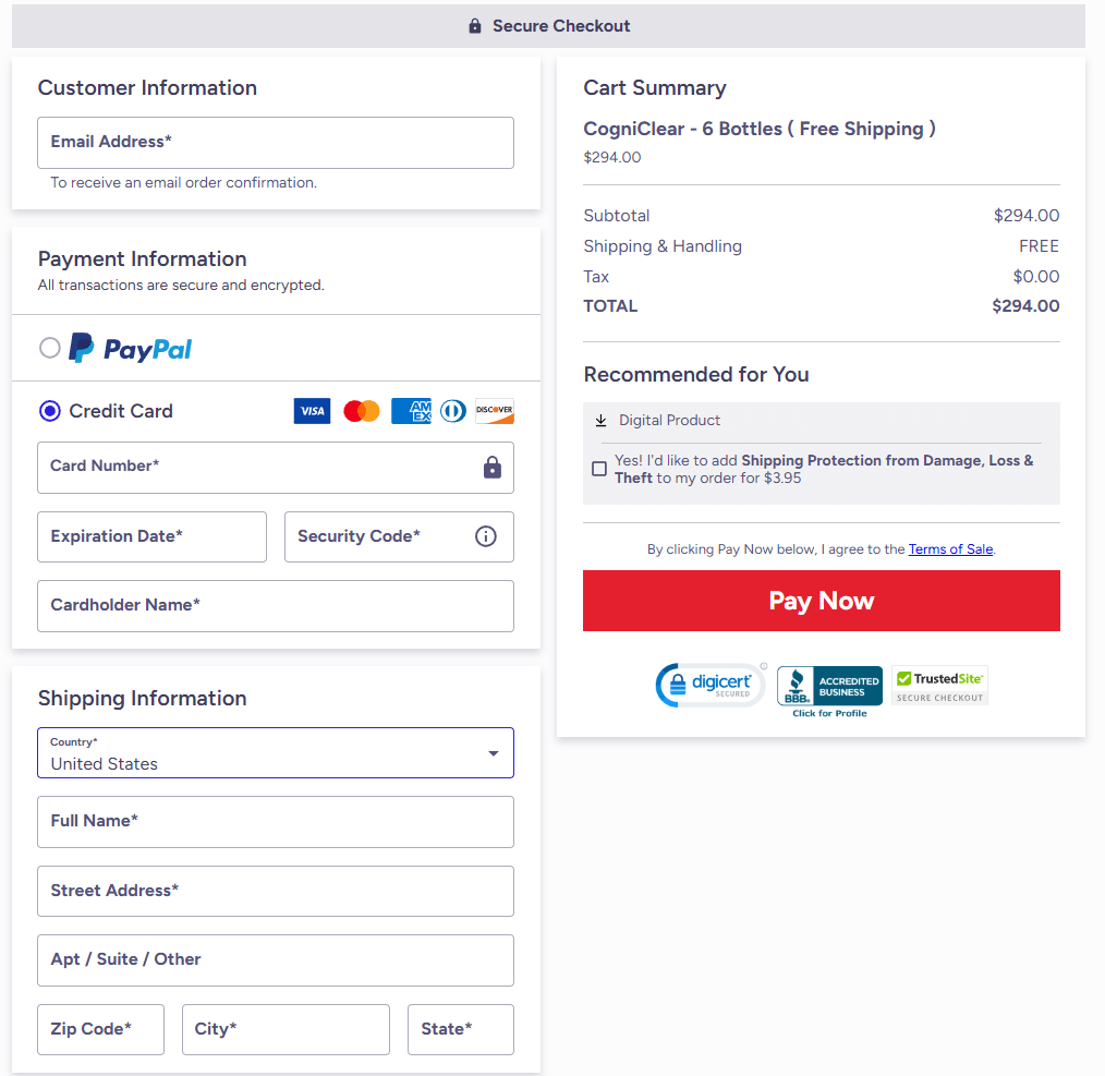 CogniClear order page